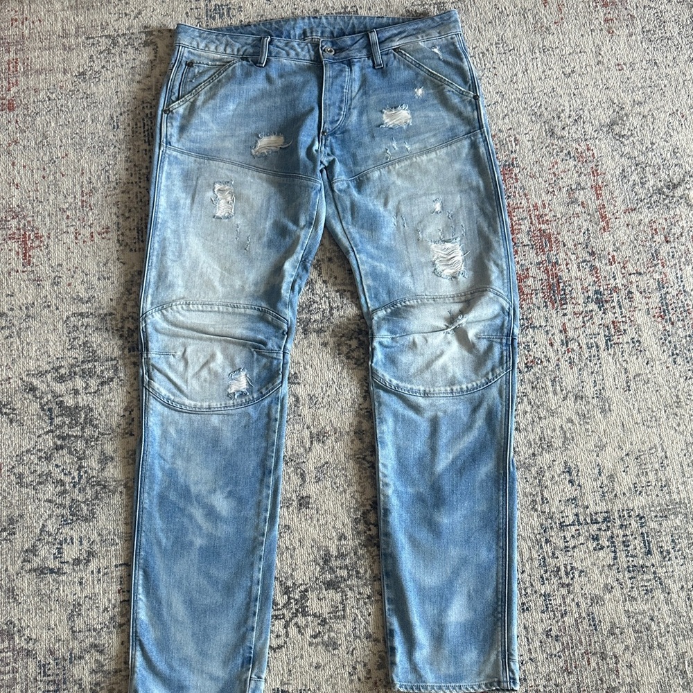 G-Star Light Blue Distressed Slim Jeans